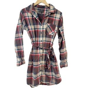 United by Blue Women Large Plaid Flannel Dress Button Front Waist Tie